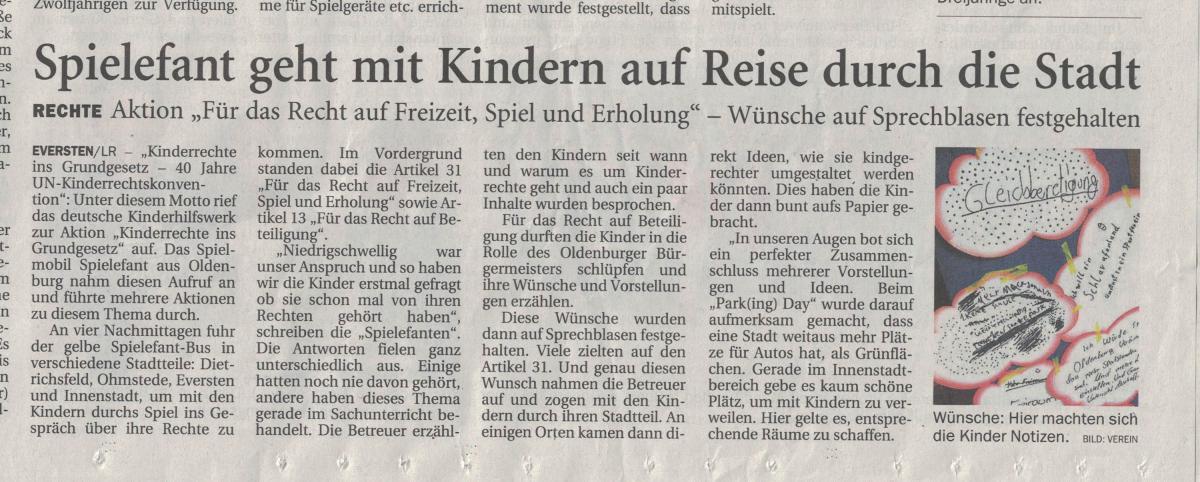 Pressebericht NWZ Kinderrechte